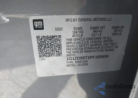 2023 Chevrolet Malibu Fwd 1Lt from USA, damaged, VIN 1G1ZD5ST1PF192609